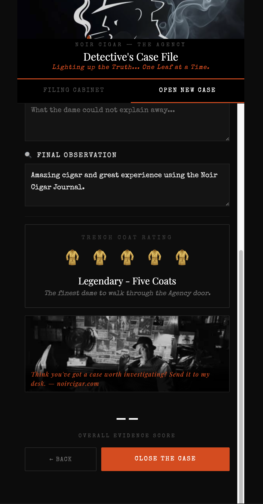 Trench Coat Rating System — Detective's Cigar Journal five-stage scoring